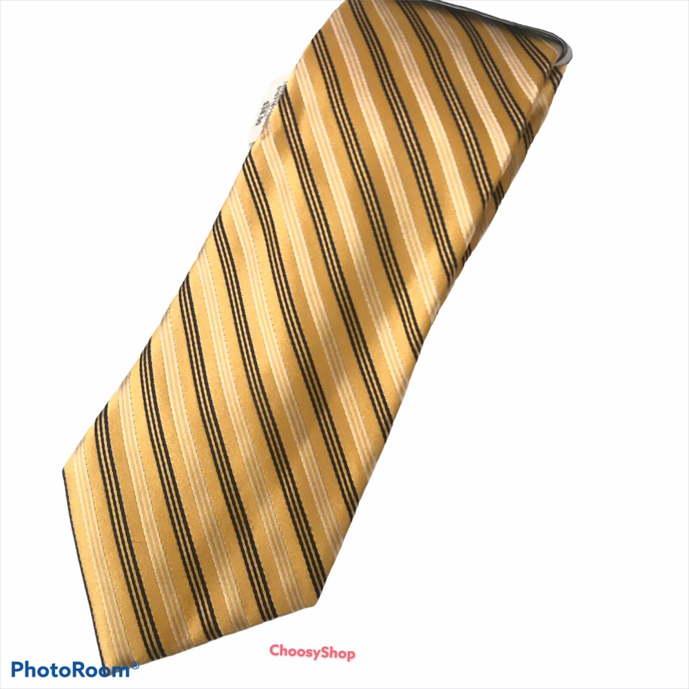 Stain Resistant Silk Tie Yellow Black Striped Handmade NWT